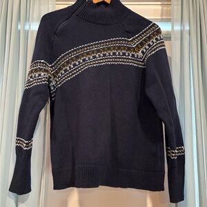 Cabi Navy Sweater with Asymmetrical Pattern
